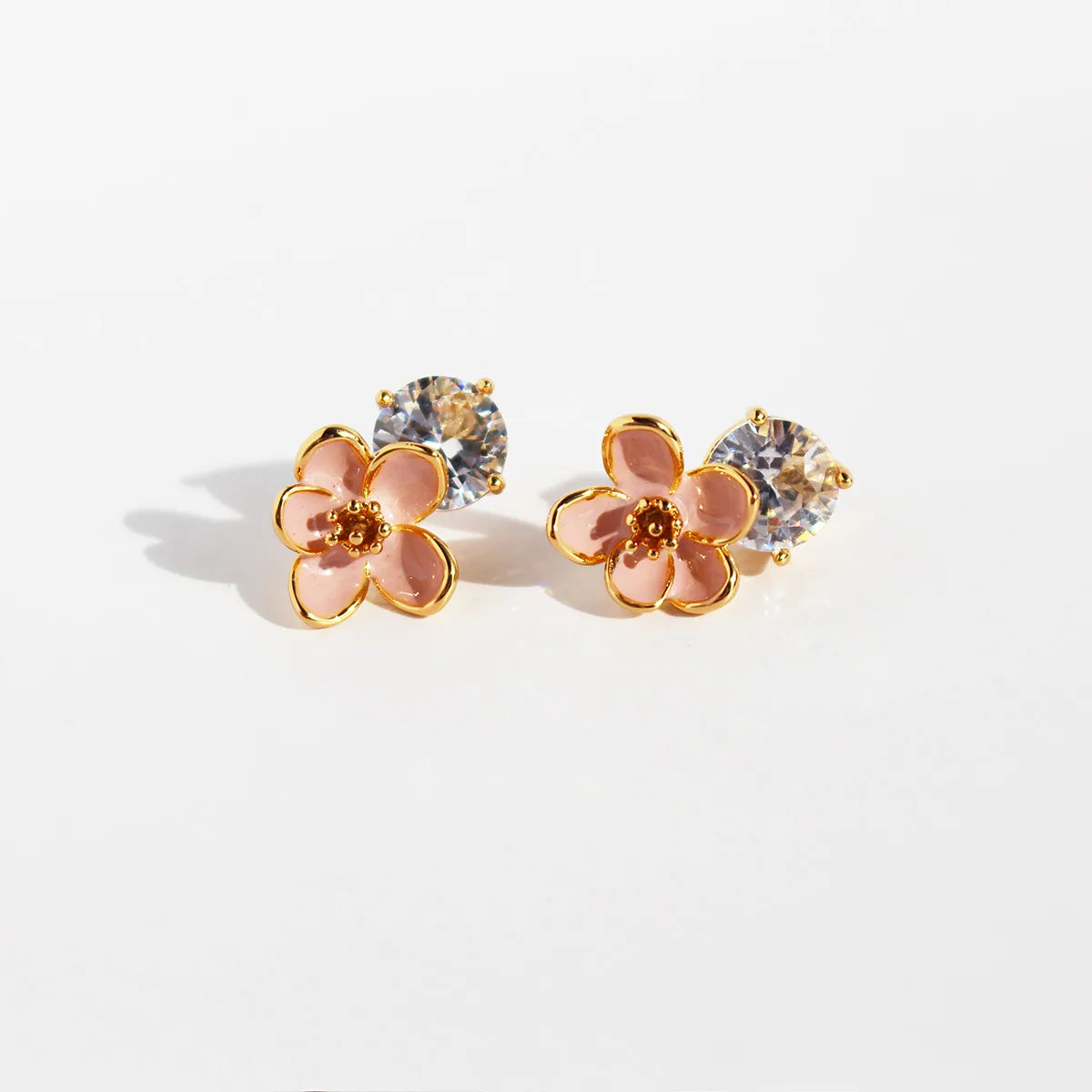 Brass 24K Gold Plated Inlay Floral Zircon Drop Earrings