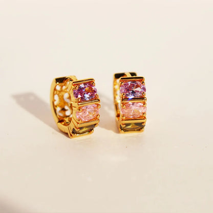 Brass 24K Gold Plated Inlay Geometric Zircon Earrings