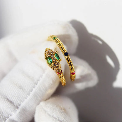 Brass 24K Gold Plated Plating Inlay Snake Zircon Rings