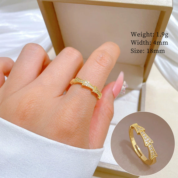 Brass Bamboo Zircon Full Diamond Opening Adjustable Cartoon Crown Ring For Women With Electroplating