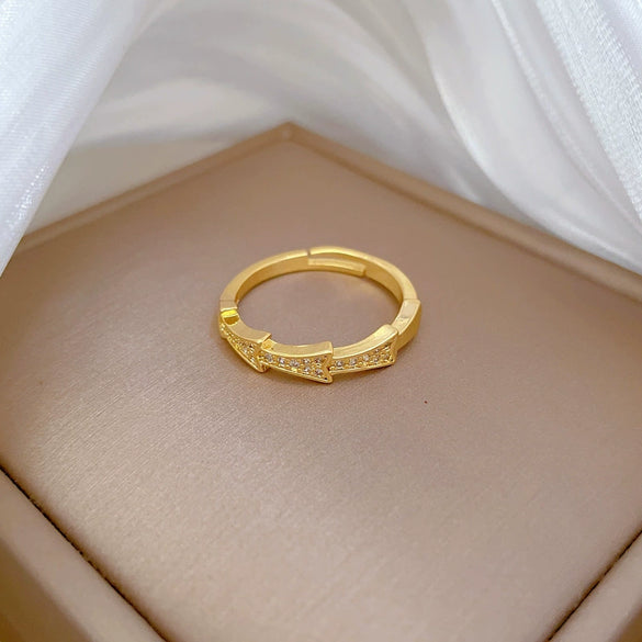 Brass Bamboo Zircon Full Diamond Opening Adjustable Cartoon Crown Ring For Women With Electroplating