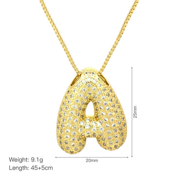 Brass Basic Inlay Letter Zircon Pendant Necklace