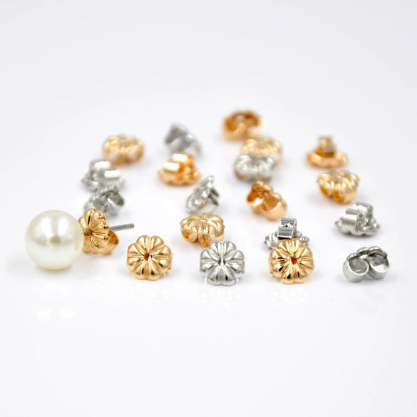 Brass Butterfly Buckle Earring Backs Round Embossed Metal Ear Back Plugs Electroplated Gold Silver Tone Fashion Flower Style