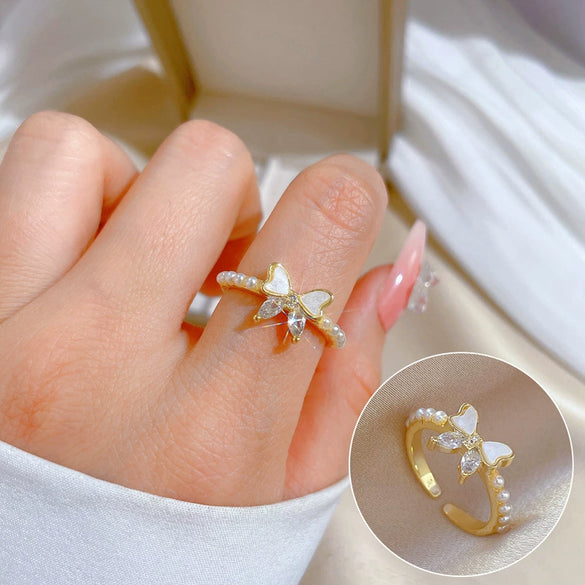 Brass Cartoon The Crown Style Butterfly Ring Electroplated