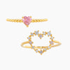Brass Copperplated 18K Gold Heart Shape Ring Hand Jewelry With Microset Diamond For Women