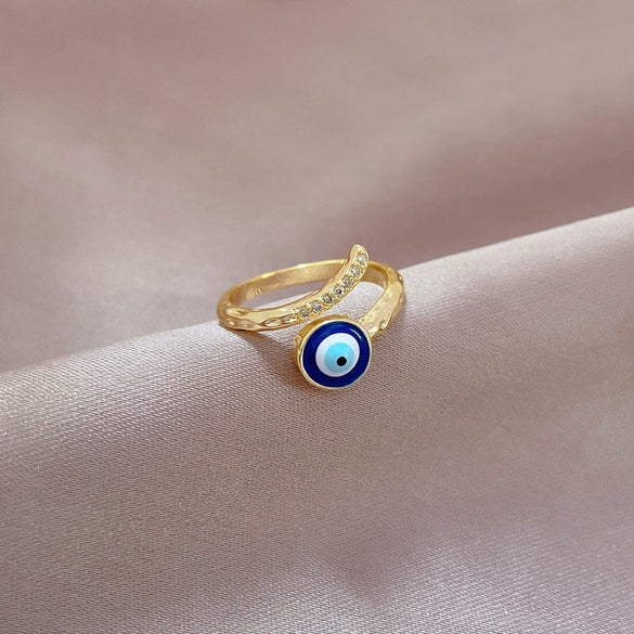 Brass Eyes Zircon Ring With The Crown Pattern Electroplating Casual Cartoon Style Adjustable Hand Jewelry For Women