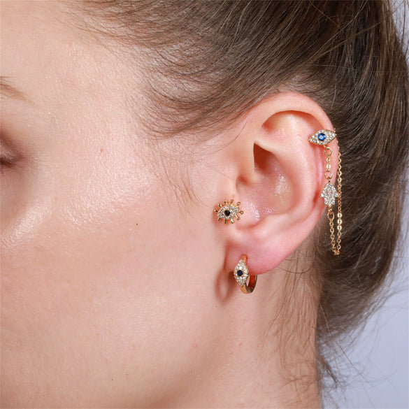 Brass Geometric Style Inlaid Zircon Earrings