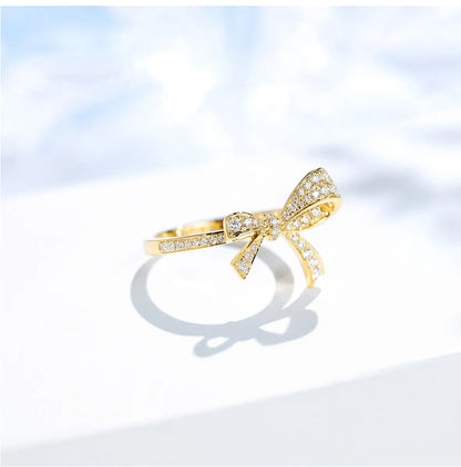 Brass Glam Simple Style Bow Knot Plating Inlay Artificial Diamond Rings