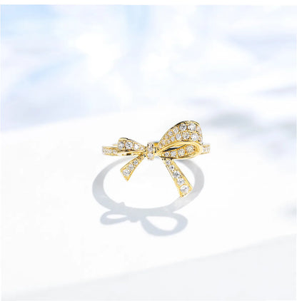 Brass Glam Simple Style Bow Knot Plating Inlay Artificial Diamond Rings