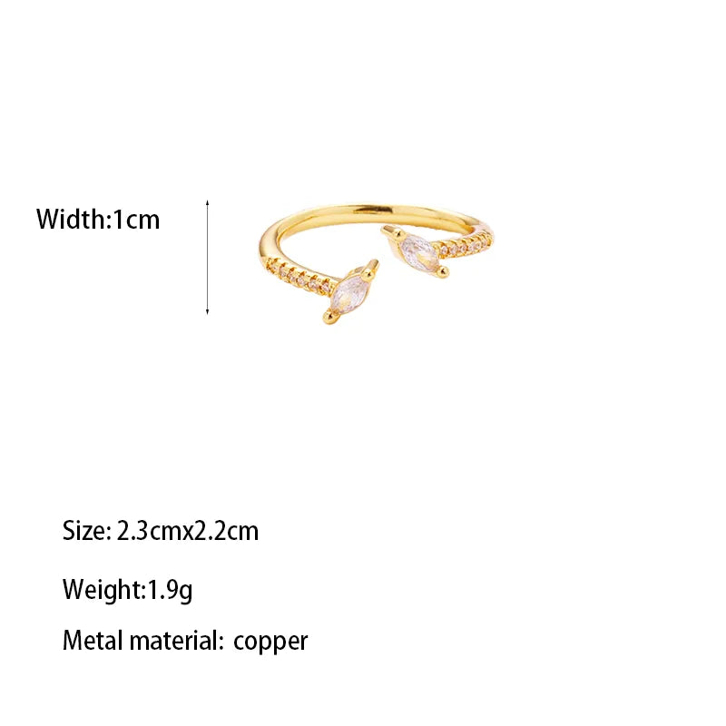 Brass Gold Plated Casual Classical Romantic Plating Round Zircon Open Rings