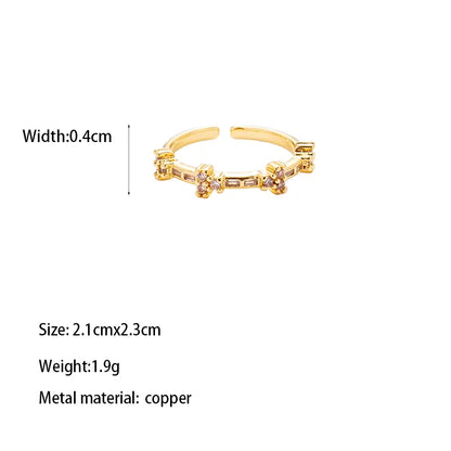 Brass Gold Plated Casual Classical Romantic Plating Round Zircon Open Rings