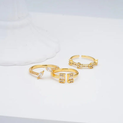 Brass Gold Plated Casual Classical Romantic Plating Round Zircon Open Rings