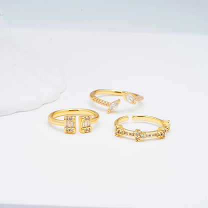 Brass Gold Plated Casual Classical Romantic Plating Round Zircon Open Rings