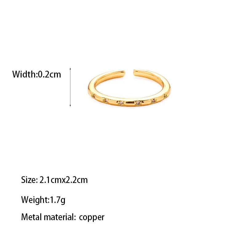 Brass Gold Plated Casual Classical Romantic Plating Round Zircon Open Rings