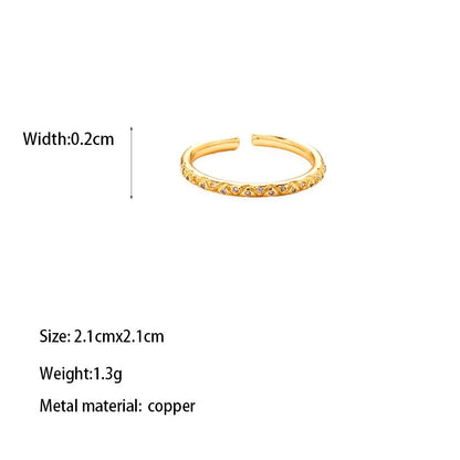 Brass Gold Plated Casual Classical Romantic Plating Round Zircon Open Rings