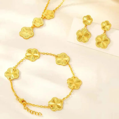 Brass Gold Plated Elegant Simple Style Flower Plating Bracelets Earrings Necklace