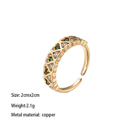 Brass Gold Plated Glam Luxurious Vacation Plating Inlay Heart Shape Zircon Rings