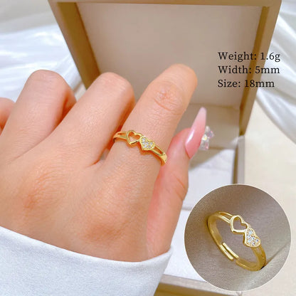 Brass Gold Plated IG Style Cute Sweet Inlay Heart Shape Zircon Open Rings