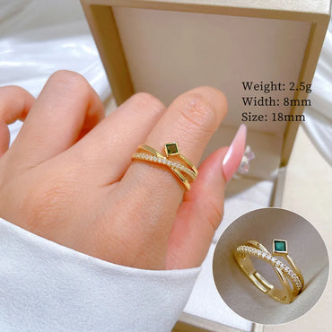 Brass Gold Plated Modern Style Classic Style Inlay Geometric Zircon Adjustable Ring