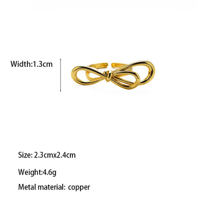 Brass Gold Plated Modern Style Simple Style Classic Style Inlay Geometric Heart Shape Bow Knot Zircon Adjustable Ring Open Rings Rings