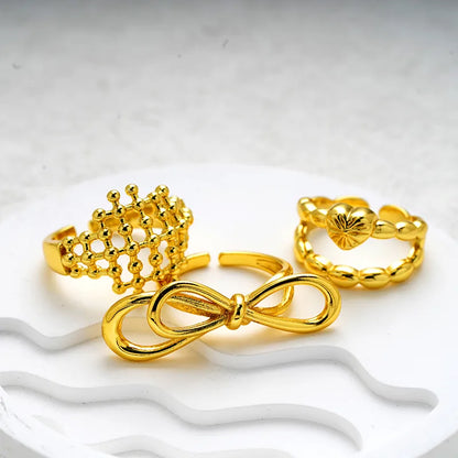 Brass Gold Plated Modern Style Simple Style Classic Style Inlay Geometric Heart Shape Bow Knot Zircon Adjustable Ring Open Rings Rings