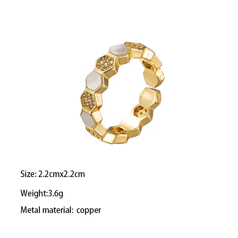 Brass Gold Plated Retro Wedding Plating Inlay Semicircle Round Colorful Zircon Rings