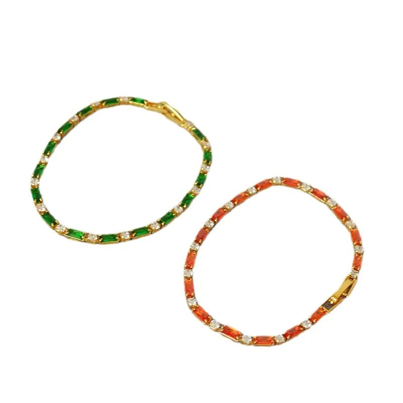 Brass Inlay Color Block Rhinestones Bracelets