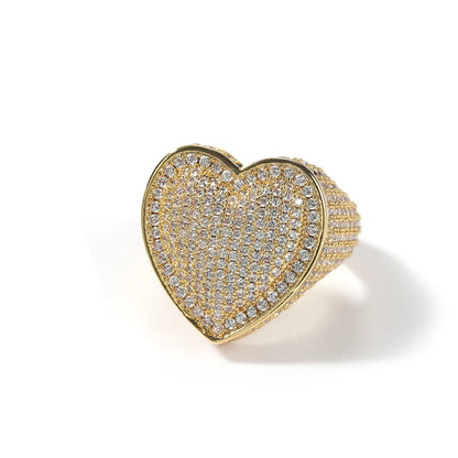 Brass Inlay Heart Shape Zircon Rings