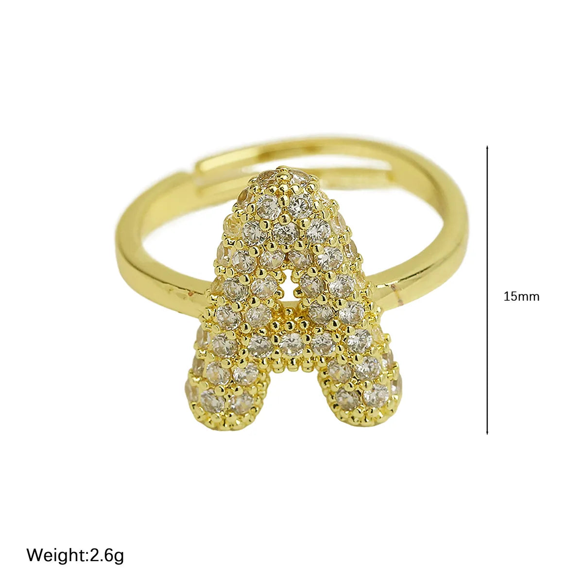 Brass Irregular Plating Letter Zircon Adjustable Ring