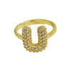 Brass Irregular Plating Letter Zircon Adjustable Ring