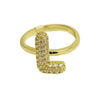 Brass Irregular Plating Letter Zircon Adjustable Ring