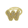 Brass Irregular Plating Letter Zircon Adjustable Ring