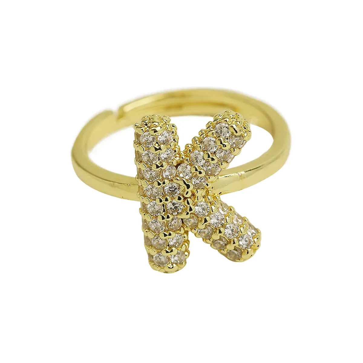 Brass Irregular Plating Letter Zircon Adjustable Ring