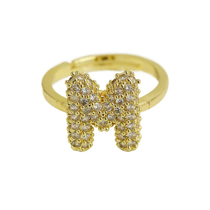 Brass Irregular Plating Letter Zircon Adjustable Ring