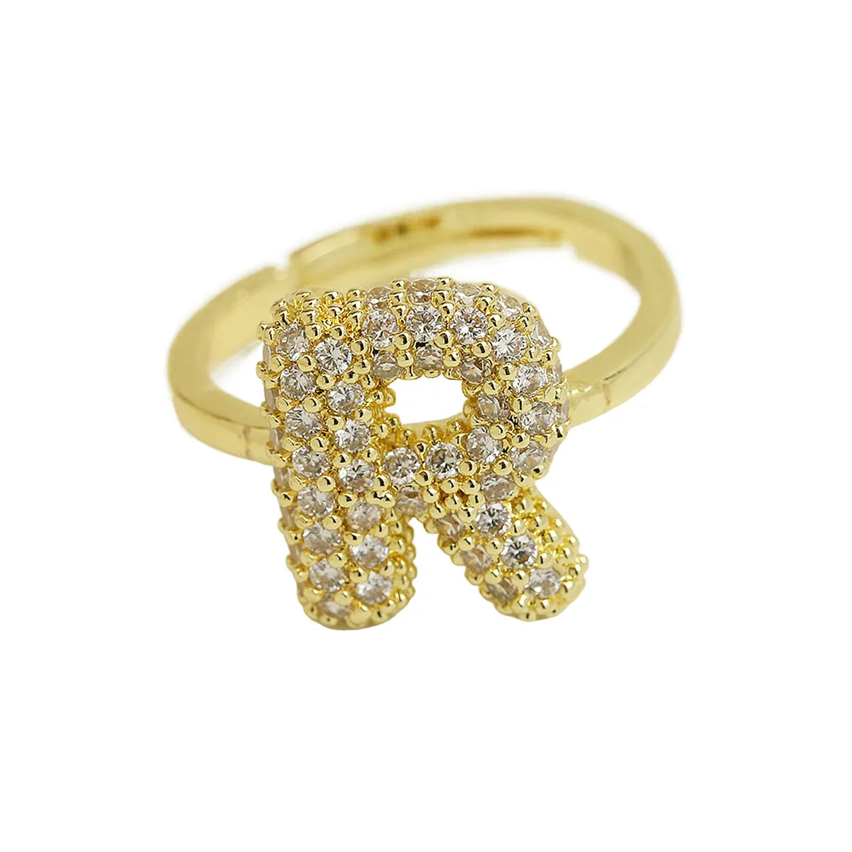 Brass Irregular Plating Letter Zircon Adjustable Ring