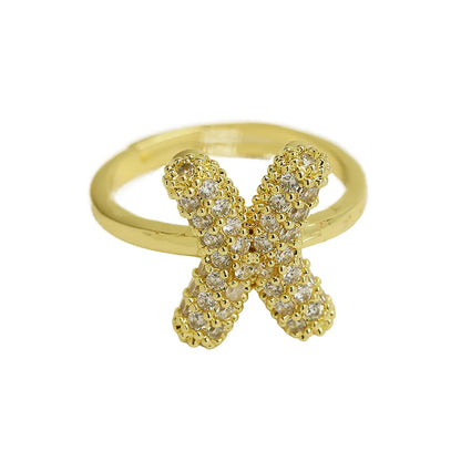 Brass Irregular Plating Letter Zircon Adjustable Ring