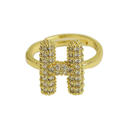 Brass Irregular Plating Letter Zircon Adjustable Ring