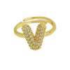 Brass Irregular Plating Letter Zircon Adjustable Ring