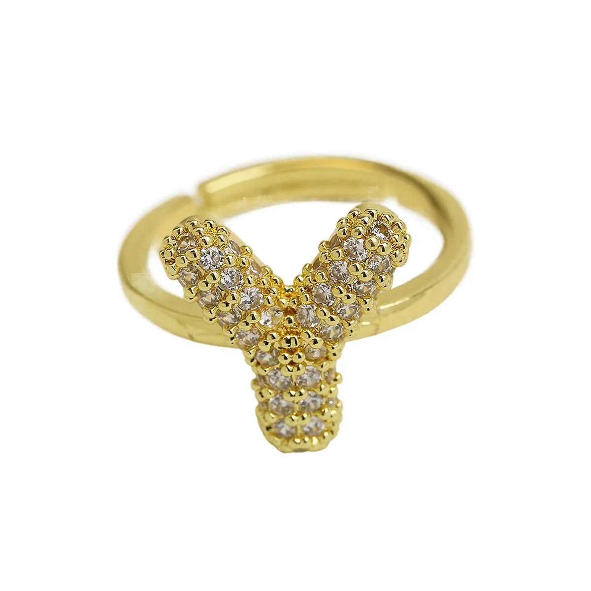 Brass Irregular Plating Letter Zircon Adjustable Ring