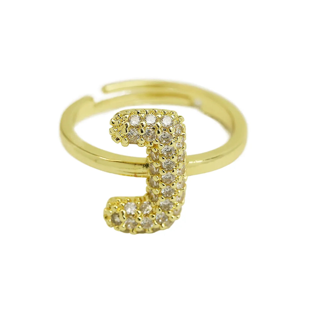 Brass Irregular Plating Letter Zircon Adjustable Ring