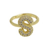 Brass Irregular Plating Letter Zircon Adjustable Ring