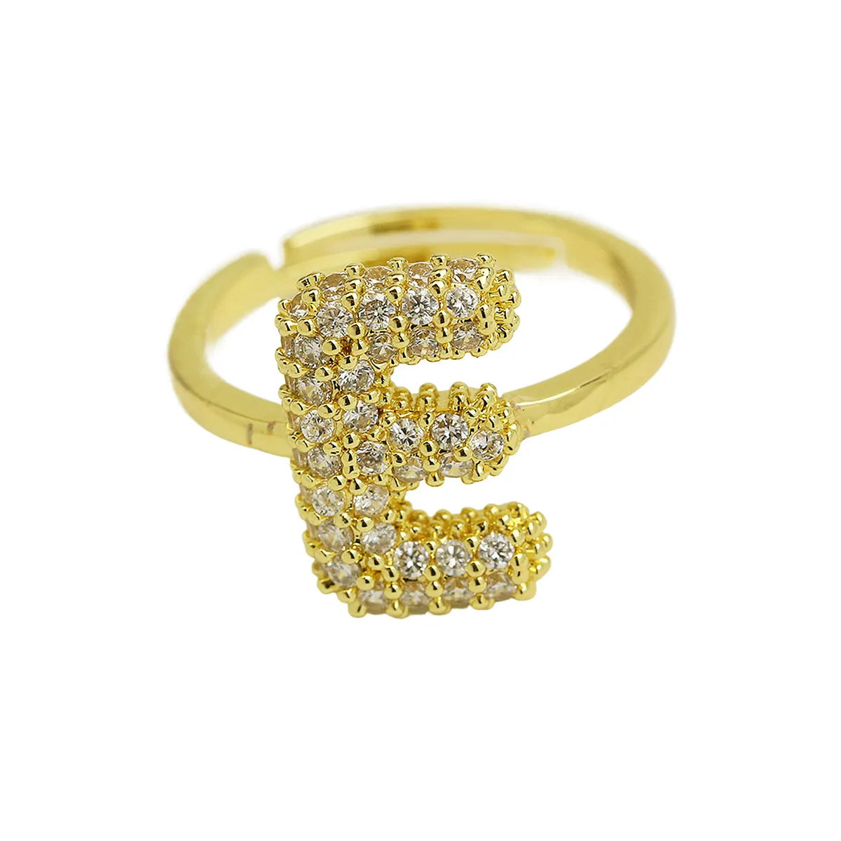 Brass Irregular Plating Letter Zircon Adjustable Ring