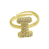 Brass Irregular Plating Letter Zircon Adjustable Ring