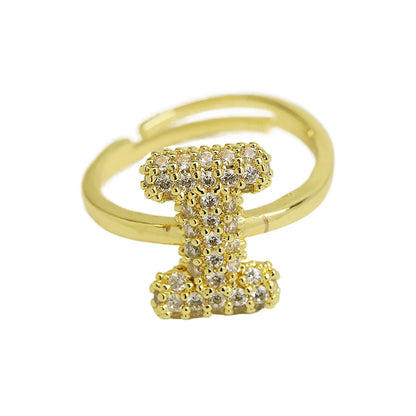 Brass Irregular Plating Letter Zircon Adjustable Ring