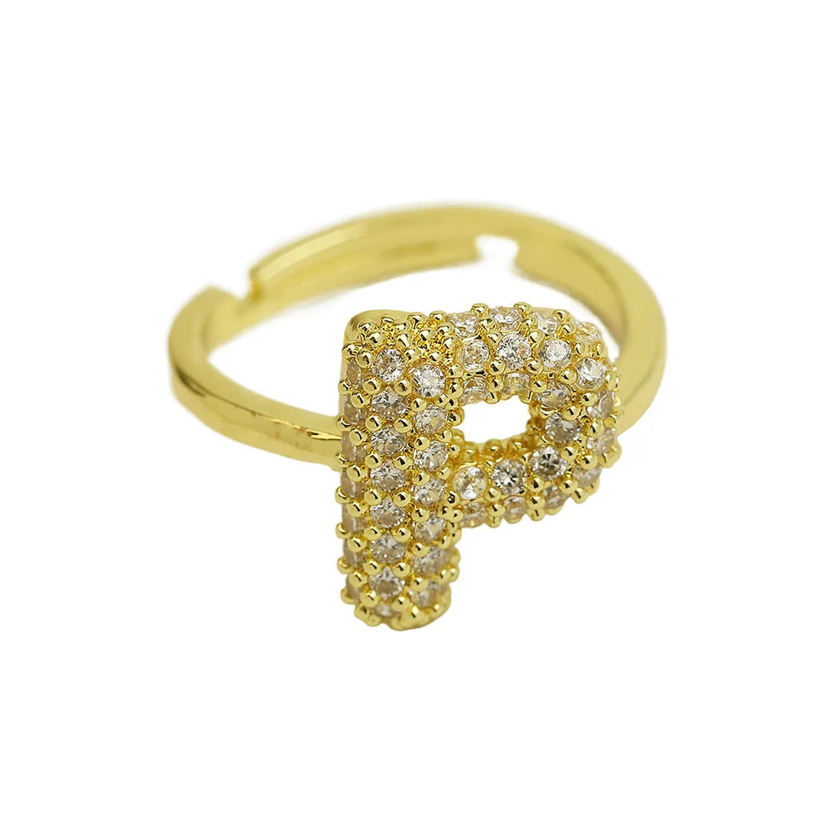 Brass Irregular Plating Letter Zircon Adjustable Ring