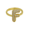 Brass Irregular Plating Letter Zircon Adjustable Ring