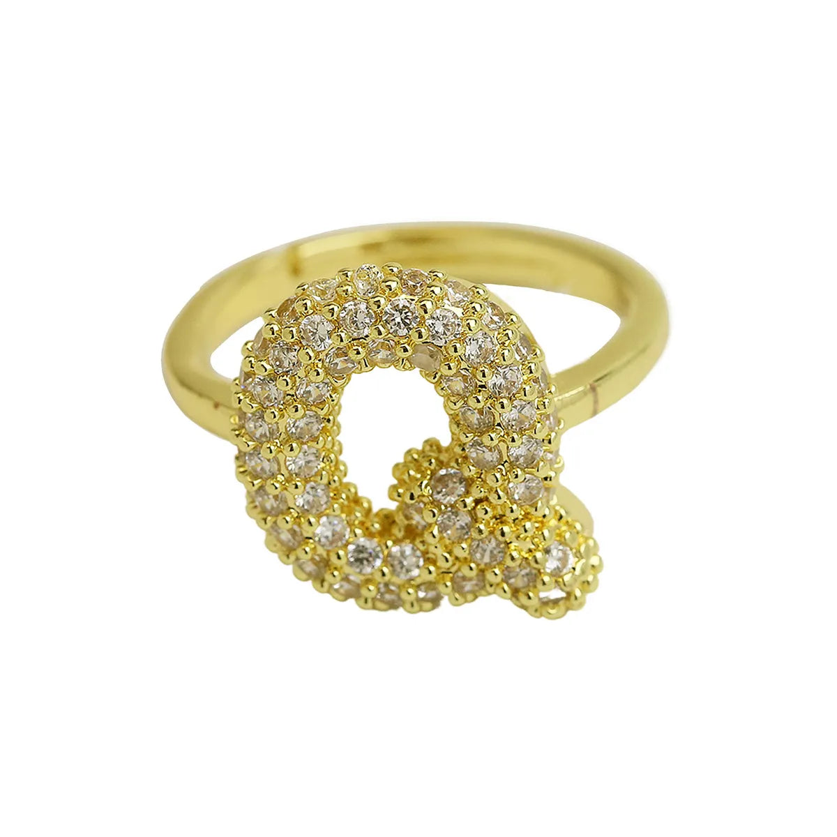 Brass Irregular Plating Letter Zircon Adjustable Ring