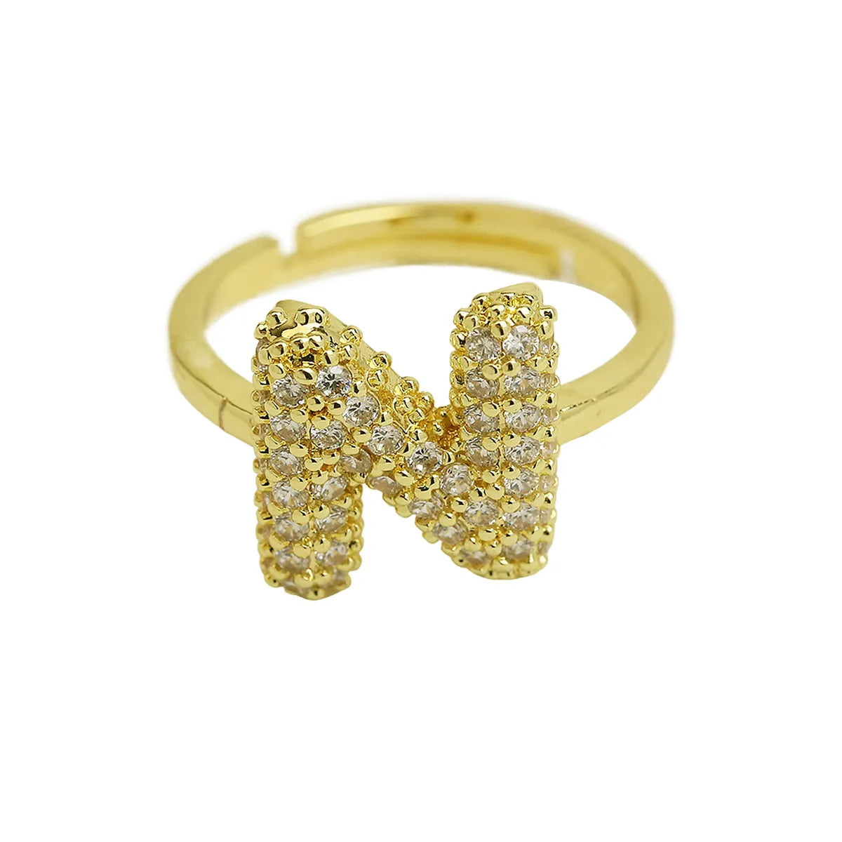 Brass Irregular Plating Letter Zircon Adjustable Ring