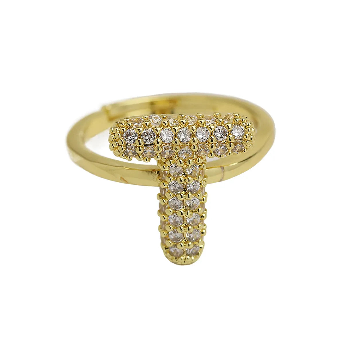 Brass Irregular Plating Letter Zircon Adjustable Ring