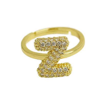 Brass Irregular Plating Letter Zircon Adjustable Ring